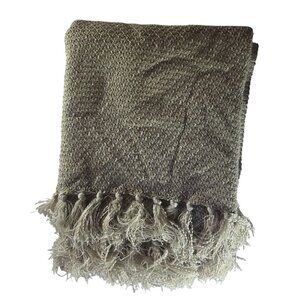 Martha Stewart Collection Beige Woven Throw Blanket Fringe Acrylic neutral